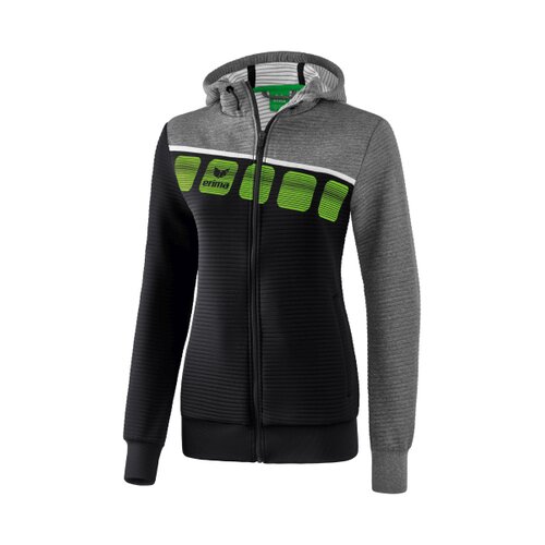 5-C Trainingsjacke mit Kapuze schwarz/grau melange/weiß