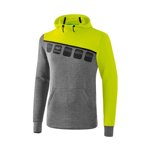 5-C Kapuzensweat grau melange/lime pop/schwarz