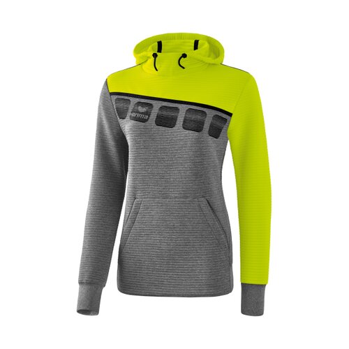 5-C Kapuzensweat grau melange/lime pop/schwarz