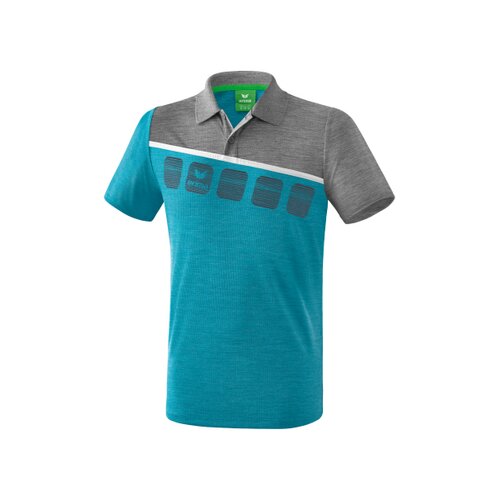 5-C Poloshirt oriental blue melange/grau melange/wei