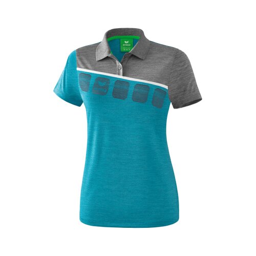 5-C Poloshirt oriental blue melange/grau melange/weiß