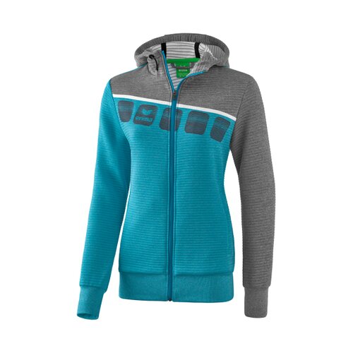 5-C Trainingsjacke mit Kapuze oriental blue melange/grau melange/wei 38